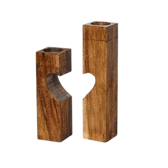 WOODEN TAPER CANDLE HOLDER SET OF 2